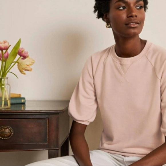 NWT Boden Puff Sleeve Light Pink Short Sleeve Sweatshirt Size 4 Small - Picture 1 of 6